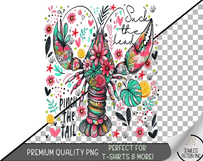 Fun Crawfish PNG Design Transparent Crawdad Preppy Suck The Head Pinch The Tail Sublimation Design, Fisherman Aesthetic PNG,Doodle file A218