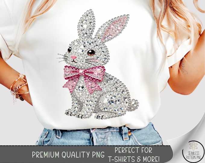 Rhinestone Bunny PNG, Glamorous Sublimation T-Shirt Graphic, Crystal Easter Design, Digital Download, B856