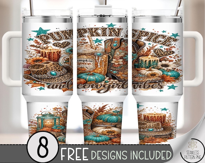 Pumpkin Spice Cowgirl 40oz Tumbler Wrap, Fall Sublimation Design, Digital Download, B10449