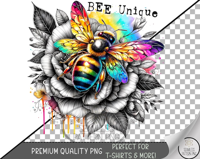 Bee Positive Affirmation UV DTF, Digital Download Unique Bumblebee, Cute Rainbow Sublimation Design PNG, A652