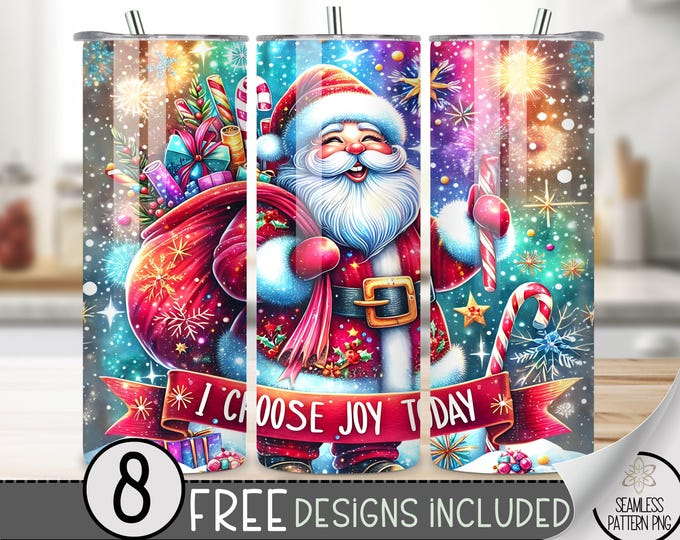 Seamless Christmas Tumbler Wrap, Santa 20oz Skinny Tumbler Design PNG Xmas Sublimation Design for Christmas, Christmas Holiday Straight PNG