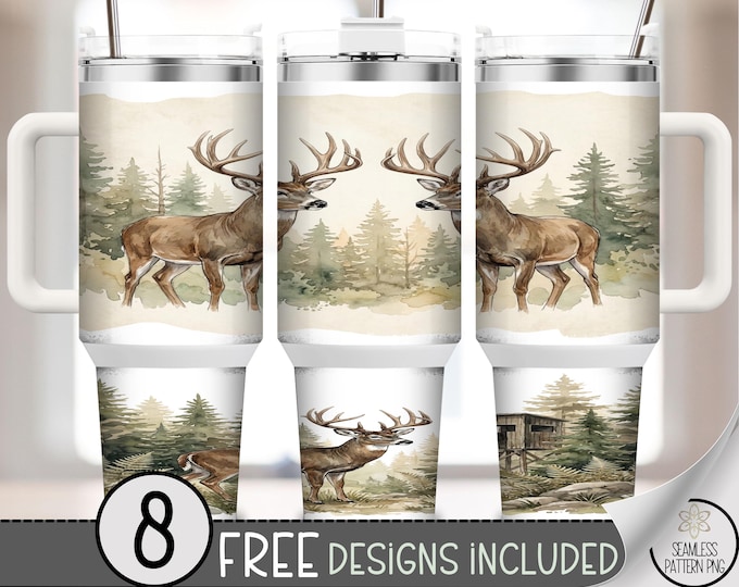 Forest Deer PNG, Rustic Woodland Sublimation Design, Cozy Cabin, 40 oz Tumbler Wrap, Digital Download, B914