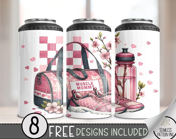Fitness 4 in 1 Can Cooler Wrap, Exercise 4in1 Tumbler PNG, Motivational Gym 16 Oz Can Cooler Sublimation Design, Workout Hard Can File, A165