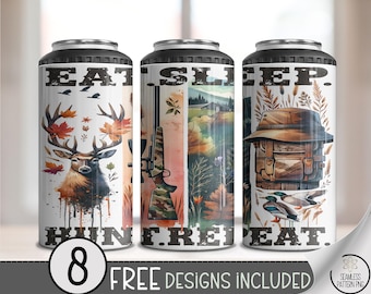 Rustic Hunting Theme 4in1 Can Cooler Wrap, Eat Sleep Hunt Design, Hunting Can Cooler PNG, Sublimation Design for 4 in 1 Tumbler Wrap, A419