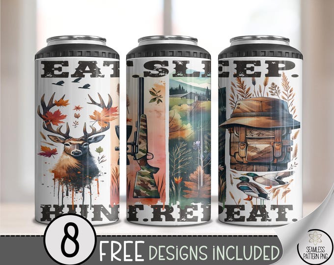 Rustic Hunting Theme 4in1 Can Cooler Wrap, Eat Sleep Hunt Design, Hunting Can Cooler PNG, Sublimation Design for 4 in 1 Tumbler Wrap, A419