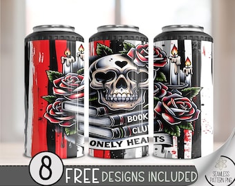 Lonely Hearts Book Club 4 in 1 Can Cooler Wrap, Gothic Romance Book Design Sublimation Design, Morally Grey 16 Oz Can Cooler Design File
