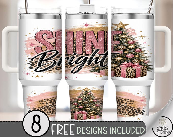 Shine Bright Christmas 40oz Tumbler Wrap, Glitter Sublimation Design, Digital Download, B10500