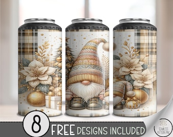 Christmas Gnomes 4in1 Can Cooler Wrap, 16 oz Festive Winter Sublimation Design, A560