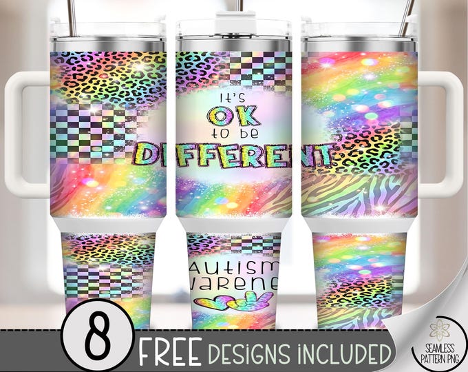 Its Ok to Be Different Autism Awareness PNG, Autism Puzzle 40 oz Tumbler Design, Autism Mama Sublimation, Autism Mom Checker PNG B10137