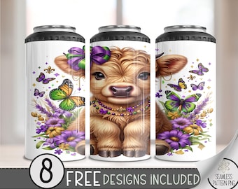 Highland Cow 4 in 1 Can Cooler Wrap, Mardi Gras 4 in 1 Tumbler PNG, Butterfly Carnival Mask 16 Oz Can Cooler Sublimation Design,Festival PNG