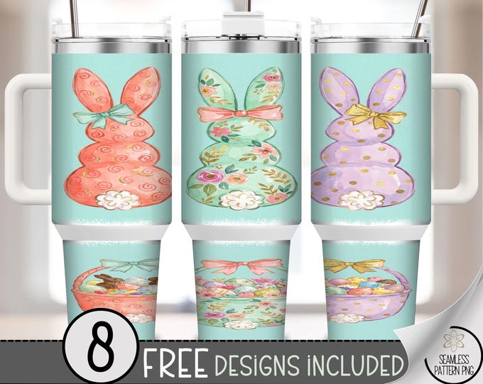 Easter Bunny 40 Oz Tumbler Wrap, Bunny Trio Sublimation Design, Festive Easter, Digital Download, B992