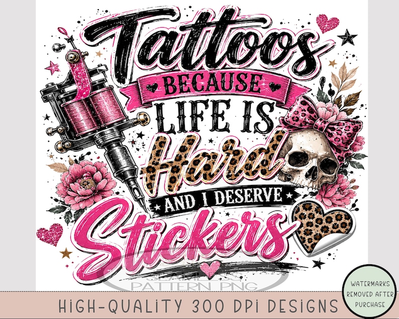 Tattoos 20 oz Tumbler Wrap, Edgy Sublimation Design for Straight Tumblers, Feminine PNG Files, Digital Download, B10276 image 8