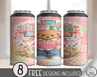 Best Mom Bear 4 in 1 Can Cooler Wrap, Mothers Day Sublimation Design, Watercolor Teddy Bear 16 oz 4-in-1 File, B10060