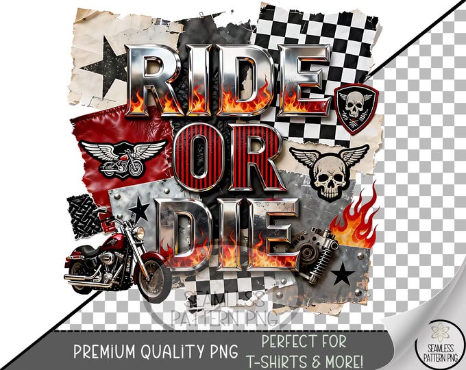 Ride Or Die Skull PNG, Biker UV DTF Sublimation Design, Edgy Tattoo-Inspired Graphic For Motorcycle Lovers, B835