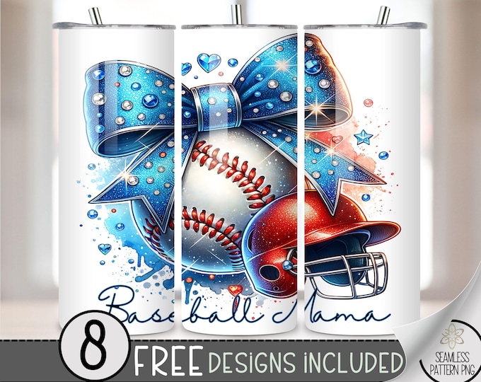 Coquette Baseball Png, Rhinestone Baseball 20oz Skinny Tumbler Sublimation Design, Baseball Mama Tumbler Wrap File PNG, Sports Wrap, A172