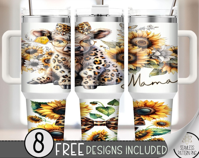 Highland Cow Mama 40oz Tumbler Wrap, Leopard Sunflower 40 OZ Sublimation Design, Coquette Bow 40oz Quencher Tumbler File, Floral Mama A148
