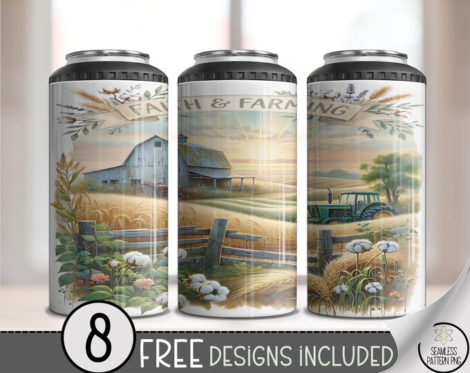Farm Landscape 4in1 Can Cooler Wrap, Barn & Field Sublimation Design, Pastoral Farmhouse 16 oz 4-in-1 File, 4 In 1 Can Cooler, B10017
