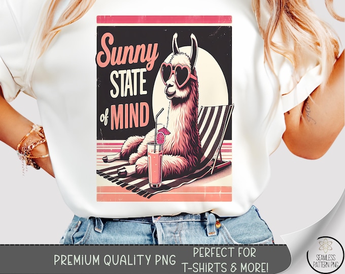 Funny Summer Llama T-shirt PNG, Retro Beach Sublimation Design, Summer TShirt File, Digital Download, B10201