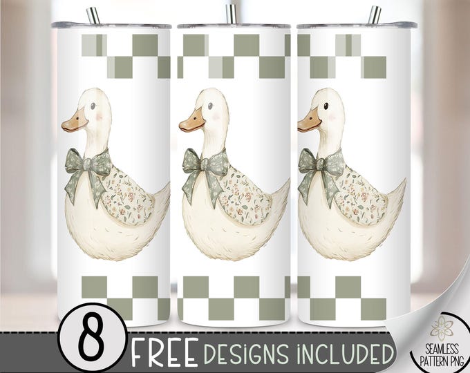 Checkered Tumbler Wrap, Cute Duck 20oz Skinny Tumbler Sublimation Design, Country Straight Tumbler Wrap File PNG, Goose PNG, A167