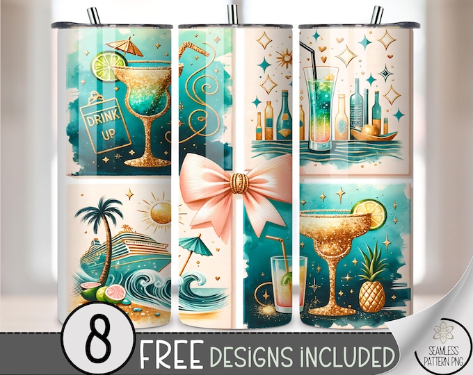 Tropical Cruise 20 oz Tumbler Wrap, Funny Beach Drink PNG, Vibrant Pineapple Tumbler File, Printable 20oz Cocktail Wrap A455