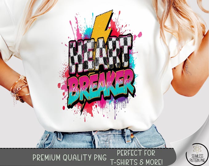 Retro Heartbreaker T-Shirt PNG, Trendy Graffiti Design, Edgy Bold Energy, Vintage 80s, Digital Download for Sublimation, B802