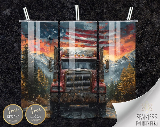 Tumbler Sublimation 20Oz Skinny Tumbler, Truck Tumbler Wrap, Semi Truck Tumbler, 20 Oz Tumbler Wrap, Sublimation Wrap, Truck Driver Tumbler