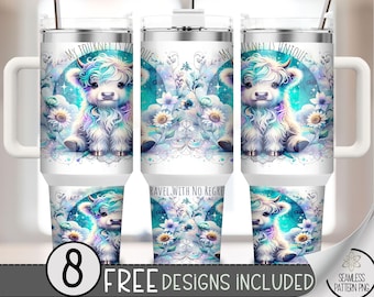 Highland Cow 40oz Tumbler Wrap, Inspirational Tumbler Sublimation Design, Positive Affirmations 40oz Quencher Tumbler Wrap PNG, A66