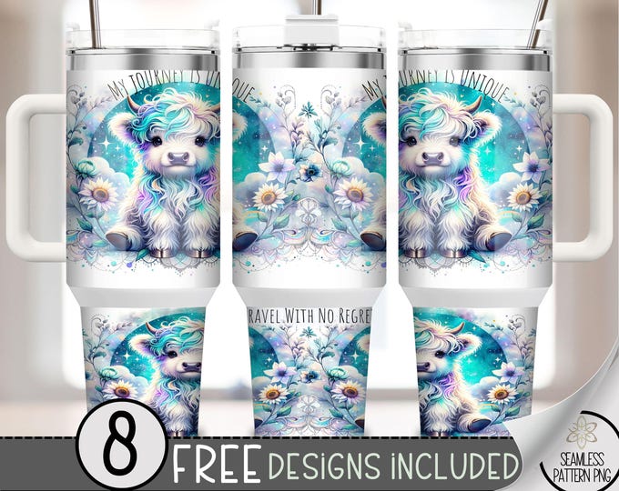 Highland Cow 40oz Tumbler Wrap, Inspirational Tumbler Sublimation Design, Positive Affirmations 40oz Quencher Tumbler Wrap PNG, A66