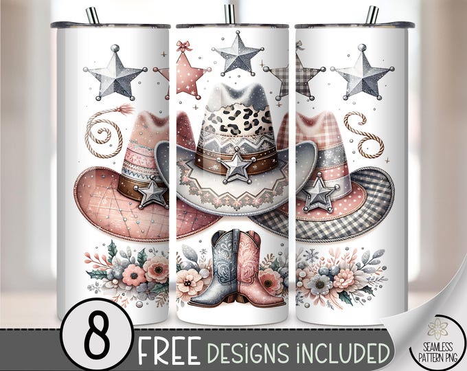 Fancy Cowgirl 20 oz Tumbler Wrap PNG, Vibrant Girly Boots, Digital Download Sublimation Design, A666