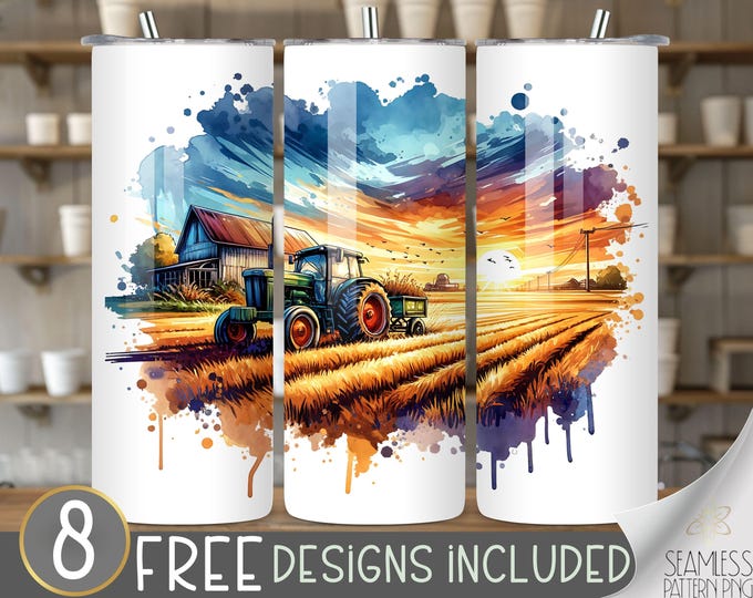 Tractor Rustic Ranch Tumbler Wrap Design Farm Life 20 oz Skinny Tumbler Sublimation Sunset Farm PNG Instant Digital, Farm Tractor Tumbler