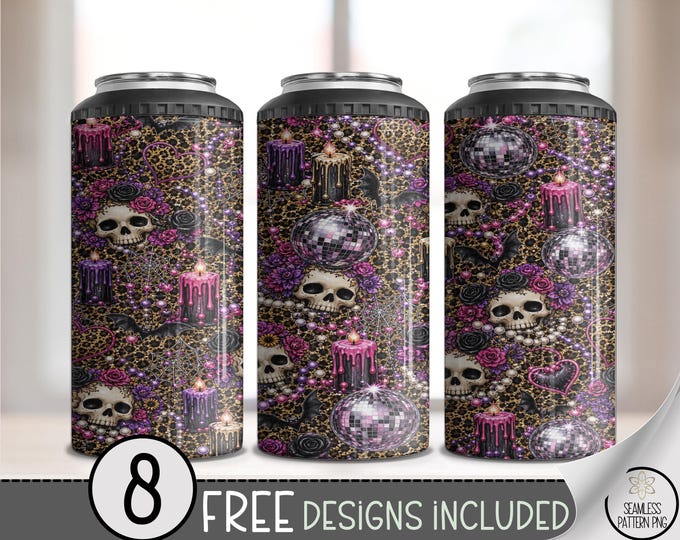 Halloween Sugar Skull 4in1 Can Cooler Wrap, Spooky Glam Sublimation Design, Digital Download, B10556