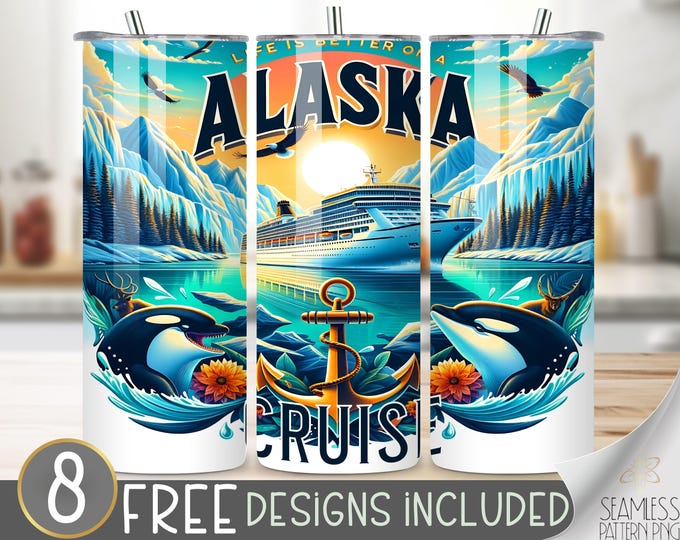 Alaska Cruise Ship Tumbler Wrap, Cruise and Cocktail 20oz Skinny Sublimation, Alaskan Cruise Tumbler Design, Cruise Sublimation Design