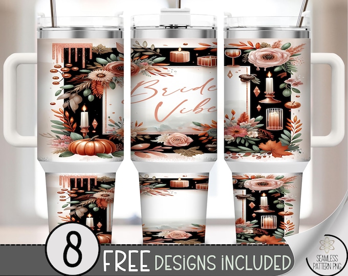 Bridal 40 oz Tumbler Wrap, Autumn Boho Sublimation Design, Cozy Pumpkin PNG Files, Rustic 40oz Tumbler Design, Digital Download, B10298
