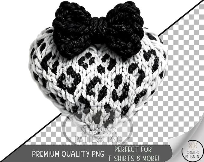 Faux Knitted Heart Sublimation Design, Leopard Faux Yarn UV DTF Graphic, Heart Clip Art, Coquette Bow Downloadable PNG A811