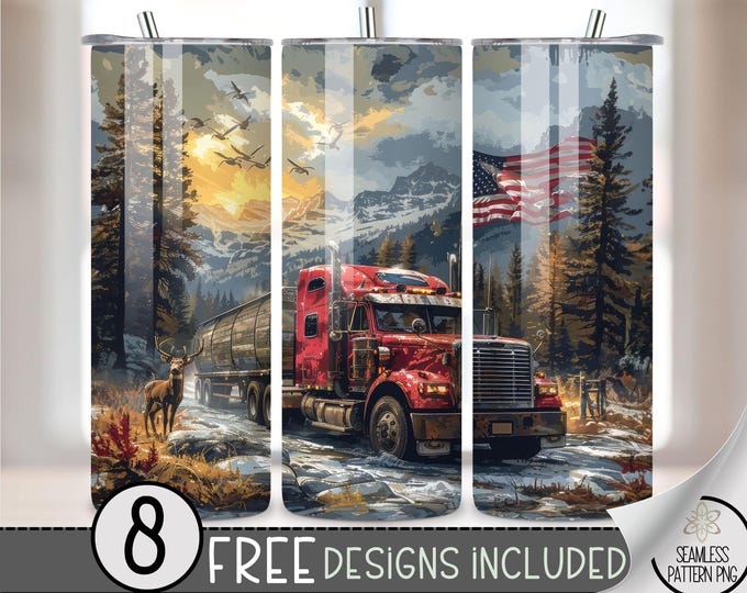 Tumbler Sublimation 20Oz Skinny Tumbler, Truck Tumbler Wrap, Semi Truck Tumbler, 20 Oz Tumbler Wrap, Sublimation Wrap, Truck Driver Tumbler