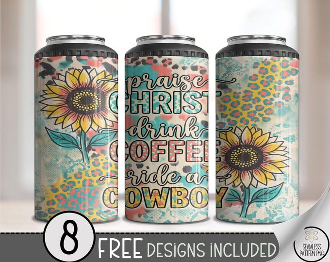Sunflower Faith 4in1 Can Cooler Wrap, Adult Humor Sublimation Design, Sarcastic 16 oz 4-in-1 File for Sublimation, B10104