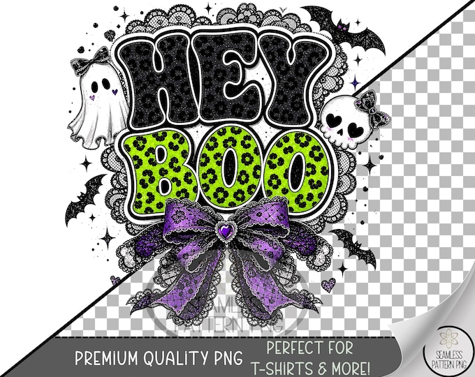 Halloween Sublimation Design, HEY BOO UV Dtf Graphic Clip Art, Digital Download, B10245