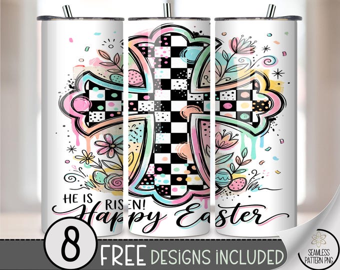 Easter Cross PNG 20 Oz Tumbler Wrap - Sublimation Design For Straight Tumblers, Digital Download, B883