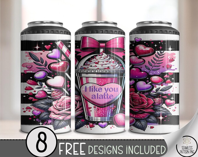 Valentine Coffee Lover 4in1 Can Cooler Wrap, Valentines Day Sublimation Design, Grunge Girly Themed 16 oz 4-in-1 File Instant Download A689