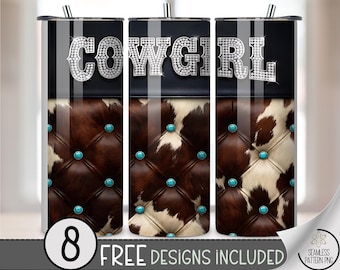 Cowgirl PNG, 20 Oz Tumbler Wrap, Western Chic Sublimation Design, Rhinestone Typography, PNG, B970