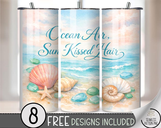 Coastal Beach 20 oz Tumbler Wrap, Grammacore Sublimation Design for Straight Tumblers, Beach PNG Files, Digital Download, B10216