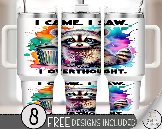 Cute Raccoon, 40 oz Tumbler Wrap - Playful Humor Sublimation Design, Rainbow-themed, Digital Download, B965
