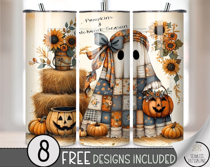 Pumpkin 20 oz Tumbler PNG, Digital Download for Fall Sublimation, 20oz Cute Skinny Tumbler Wrap Design A422