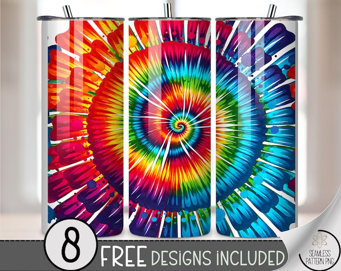 Rainbow Spiral 20 oz Tumbler Wrap, Digital Download, Tie-Dye Artistic Design, Colorful Fancy Style, PNG, A593