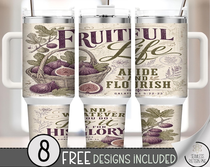 Vintage Fig Basket 40 oz Tumbler Wrap, Botanical Sublimation Design, Rustic PNG Files, Digital Download, B10307