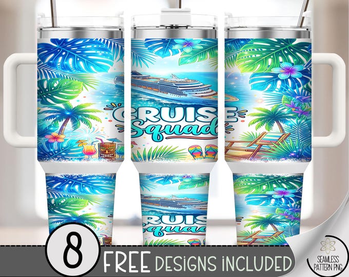 Cruise Squad 40 oz Tumbler Wrap, Tropical Sublimation Design, Summer Beach Party PNG Files, Funny 40oz Tumbler Design, B10111