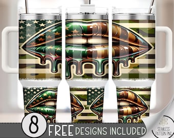Camo Tongue 40oz Tumbler Wrap, Preppy Tumbler Sublimation Design, Camouflage 40oz Quencher Tumbler Wrap PNG, Military Mom PNG, A146