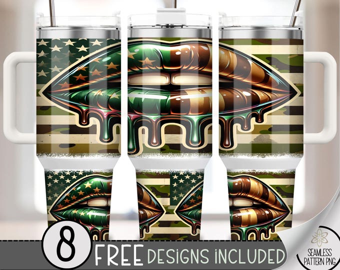 Camo Tongue 40oz Tumbler Wrap, Preppy Tumbler Sublimation Design, Camouflage 40oz Quencher Tumbler Wrap PNG, Military Mom PNG, A146