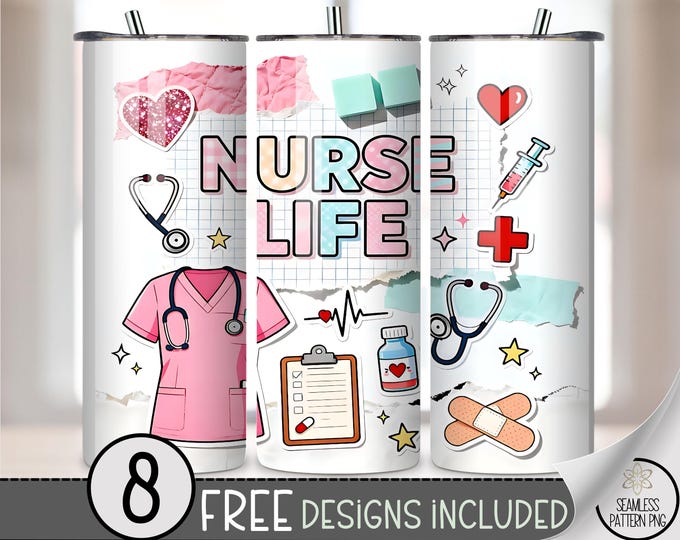 Nurse Life 20 oz Tumbler Wrap PNG, Medical Design, Sublimation, Nursing Digital Download, A824