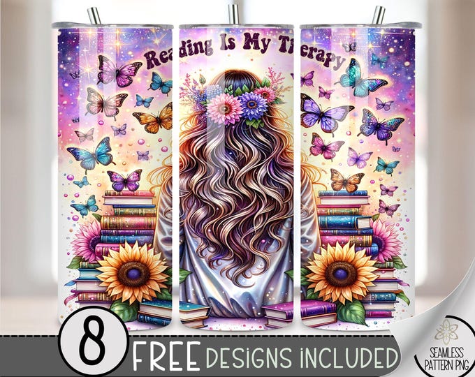 Reading is My Therapy Book 20oz Seamless Tumbler Wrap, Reading Lover Tumbler Wrap,Tumbler 20oz Sublimation Design, Bookish Digital File A110